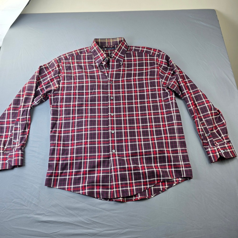 Oxford Golf Mens Super Dry Plaid Button Down Shirt Purple Red Cotton Large‎ L - Picture 2 of 9